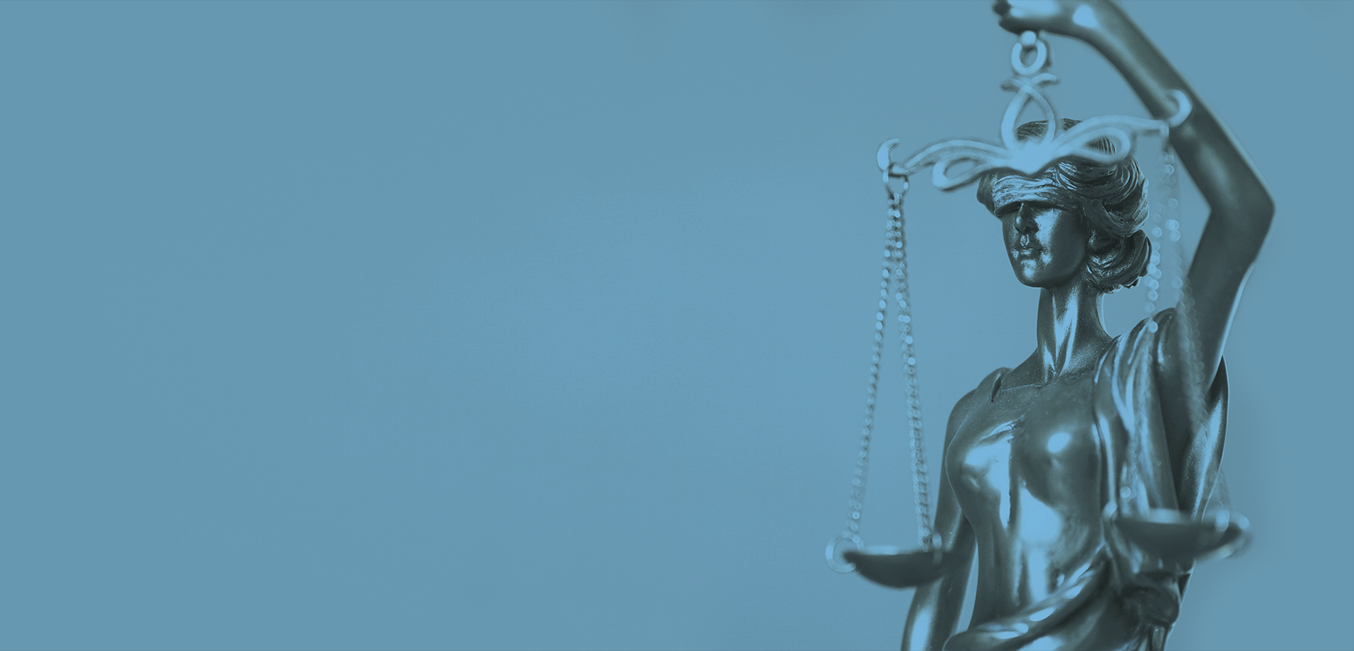 Banner image of blue background with Lady Justice to the right.
